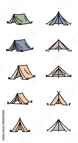 Camping tent collection minimalist illustrations outdoor recreation designs