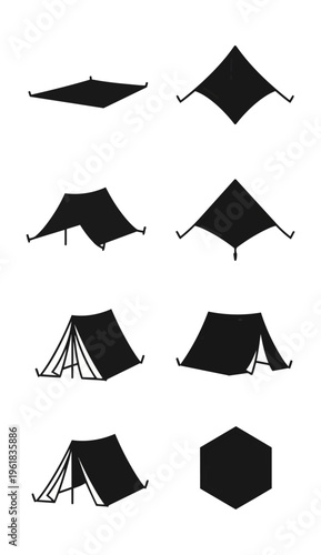 Camping tent illustrations monochrome vector set