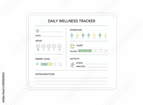 A person tracks daily wellness with a planner in a quiet morning environment.