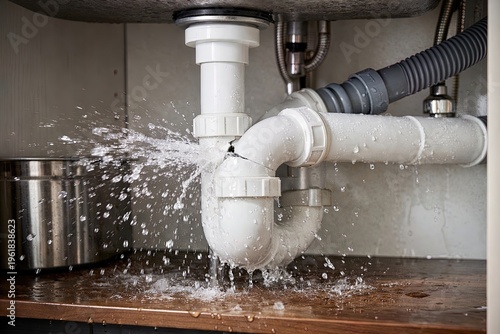Photos Burst Pipe Under Sink Causing Severe Water Leak and Splash Disaster