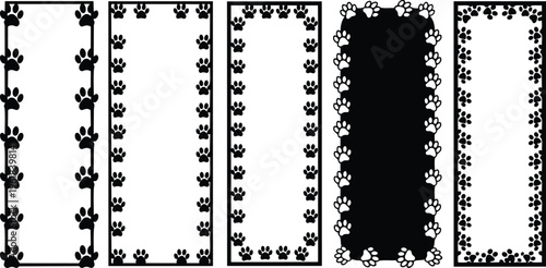 Minimalist vertical border designs with cute paw print patterns for invitations and pet themed stationery projects