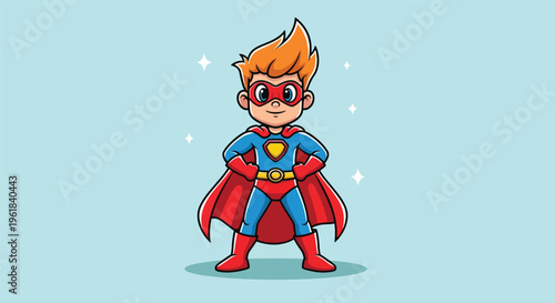 Cute Cartoon Superhero Boy Standing Confidently 1.