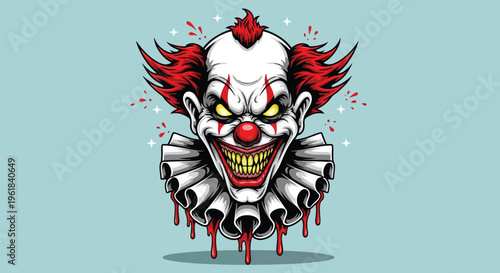 Scary Clown Face with Blood and Evil Grin.