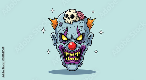 Scary Zombie Clown Head with Skull and Brains 1.