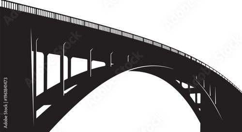 Silhouette of a bridge with arches and railings overhead