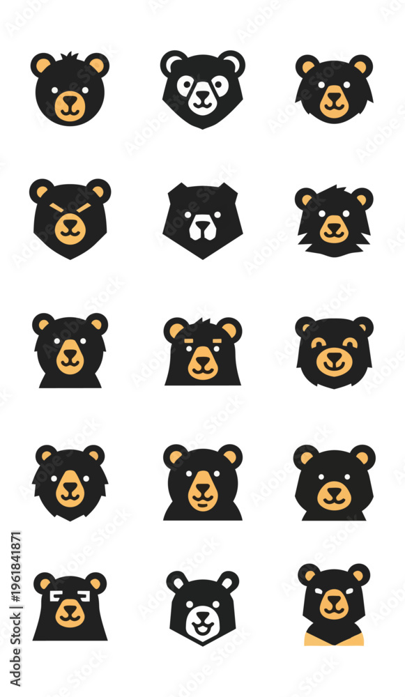 Obraz premium Stylized black bear head illustrations on dark background