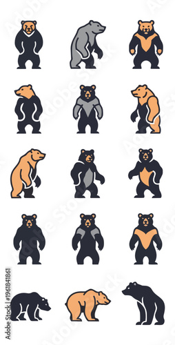 Stylized bear illustrations on black background for diverse applications