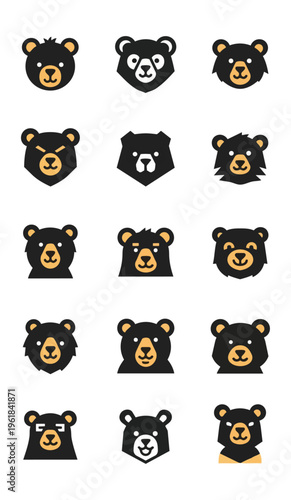 Stylized black bear head illustrations on dark background