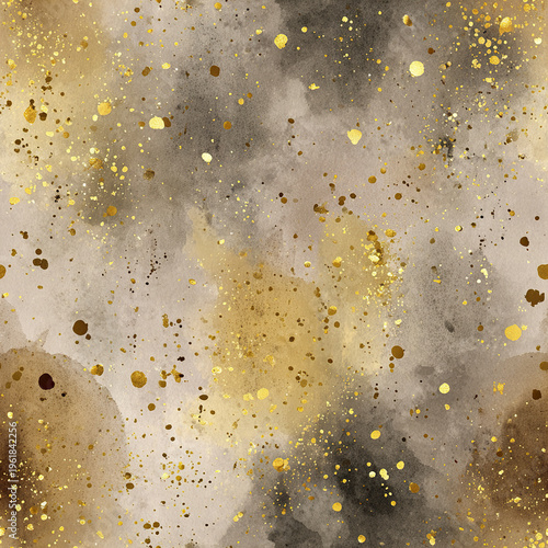 Gold leaf splatter seamless pattern with subtle gradient and abstract watercolor background creating luxurious and elegant artistic texture for design projects