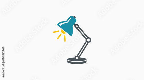 Modern Blue Desk Lamp Icon Against White Background