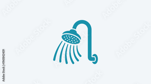 Minimalist Blue Shower Icon on White Background
