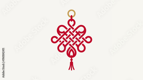 Red Chinese Knot on Cream Background