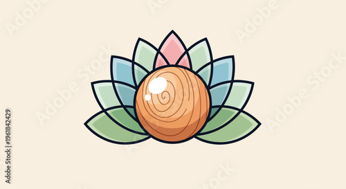 Abstract Lotus Flower with Wooden Orb Centered