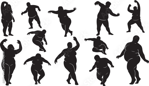 Diverse Silhouettes of People Dancing with Joy and Freedom