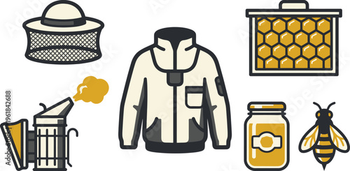 Art supplies set including easel palette and paintbrush icons