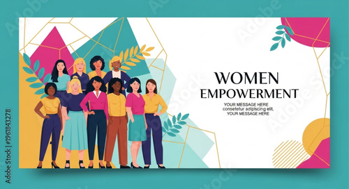 Diverse group of women standing together celebrating empowerment and equality.