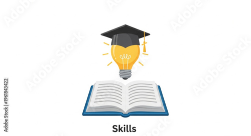Light bulb with graduation cap above open book symbolizing education and knowledge.
