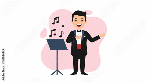 Male opera singer performing vocal music with music stand