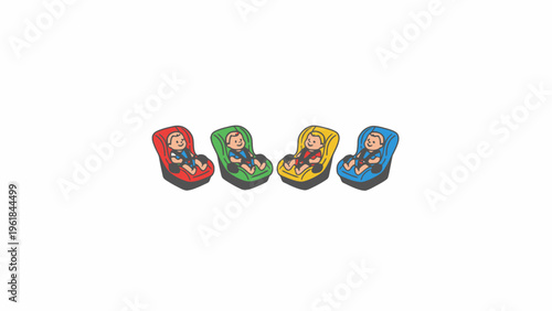 Infants sitting in colorful car seats vector illustration