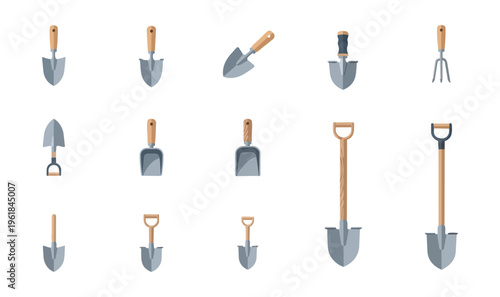 Collection of garden tools on black background