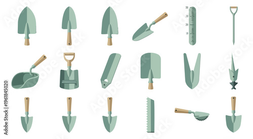 Collection of gardening tools isolated on black background