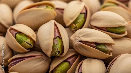 Fototapeta Close-up shot of delicious pistachios in their shells.