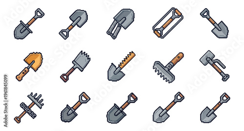 Collection of various gardening and construction tools illustrations