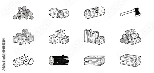 Wood elements illustrations collection timber forestry concept
