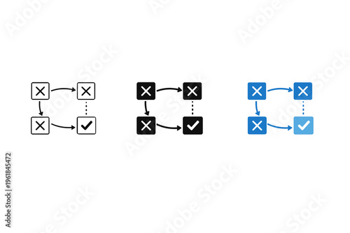 Diagram representing a choice between two options, one with a cross and the other with a tick, illustrating decision-making processes and outcomes