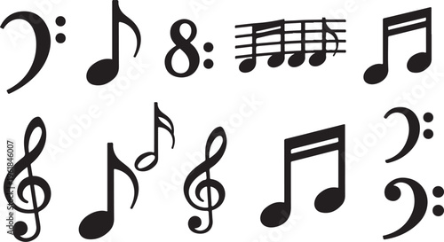 Music notes and symbols on a white background illustration