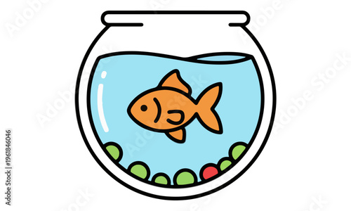 Goldfish swimming in a glass fishbowl illustration on white