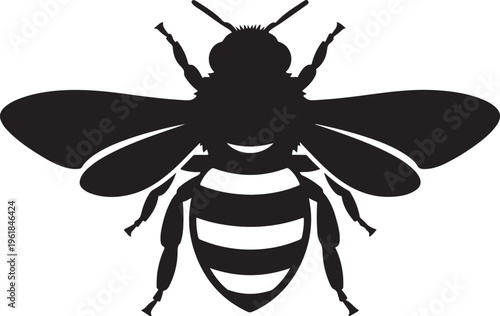 Black Silhouette of a Bee on White Background Illustration
