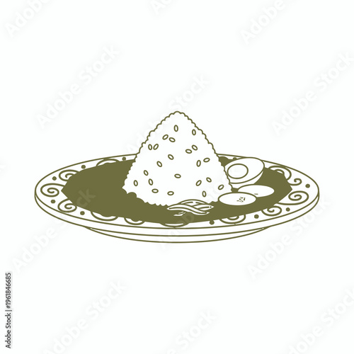 Nasi Lemak Traditional Rice Dish with Sambal and Egg Illustration