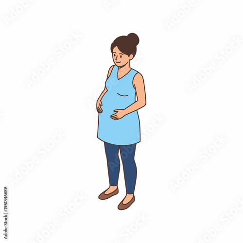 Isometric pregnant woman touching belly vector illustration