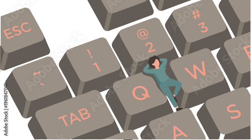 Person sleeping on computer keyboard keys in office environment