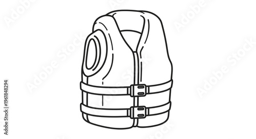 Illustration of a white life vest with straps.