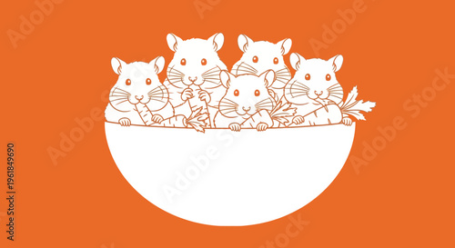 Cute cartoon hamsters in bowl illustration.