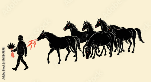 a man leads a group of horses.