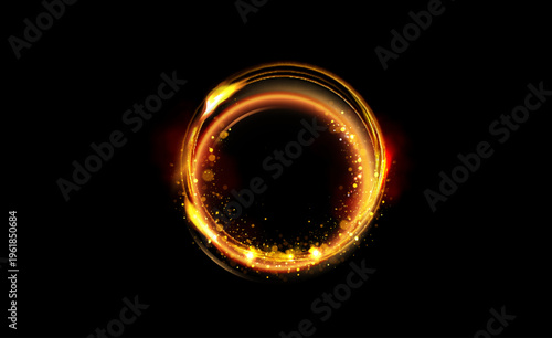 Vector light line effect of golden circle. Luminous fire trail on a transparent background. Light round line with an advantage effect. Golden dust circle light