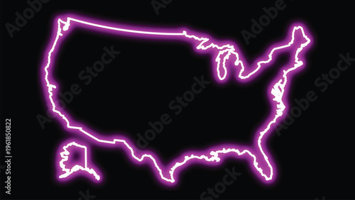 Neon outline of united states map on black background