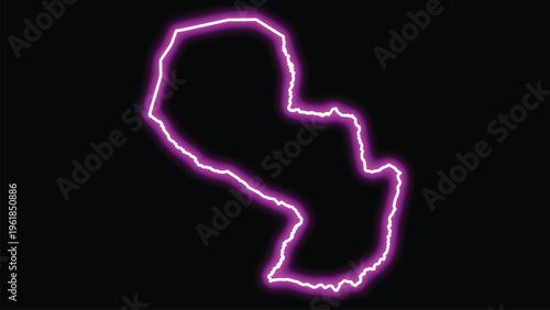 Paraguay map outline neon purple glow on black shape