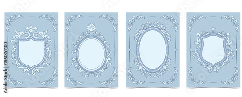 Vintage rococo crest frame templates with Ornamental Scroll Detail
