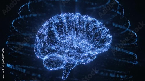 Digital Human Brain of Glowing Blue Particles. AI Technology Concept. Abstract Visualization of Intelligence and Data.