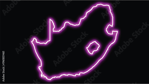 South africa map outline neon glow purple