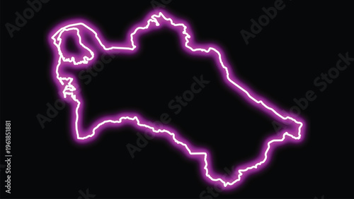 Turkmenistan map outline glowing neon purple on black