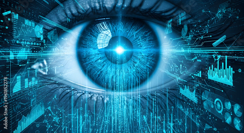 Vision of the Future: The eye's iris, a window to innovation, merges with advanced technology, highlighting insights.