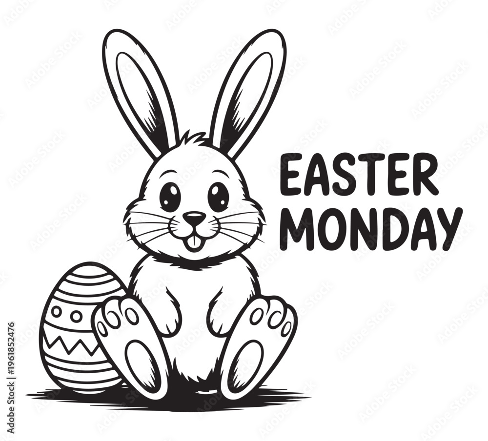 Obraz premium Easter Bunny Sitting with Egg on Easter Monday