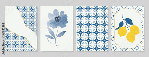 Indigo blue botanical Card Invitation, floral invite thank you, rsvp modern card Design in leaf and flower water color texture decorative Vector elegant rustic template