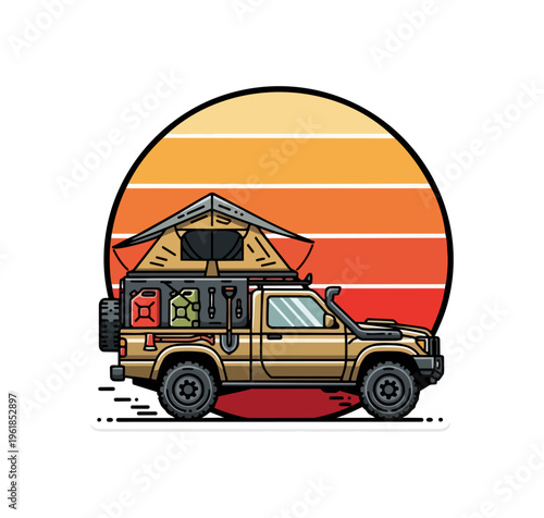 Off road vehicle camping adventure illustration