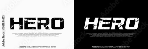 Hero Font, Modern Grunge Bold font, Rough texture, italic regular font,uppercase and number, vector illustration